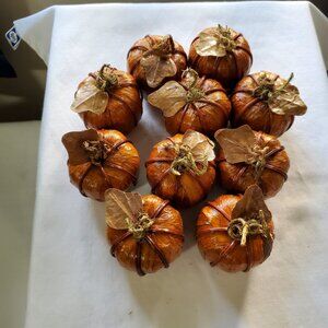 Autumn Harvest Décor - Lot of (10) Small Orange and Brown Raffia Pumpkins